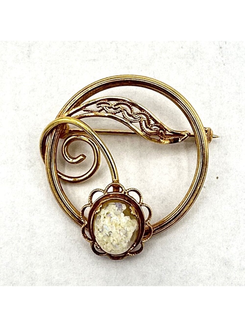 AMCO floating opal brooch - 14K yellow gold-filled vintage 1.25" floral pin